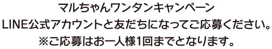 マルちゃんワンタンキャンペーンLINE公式アカウントと友だちになってご応募ください。※ご応募はお一人様1回までとなります。