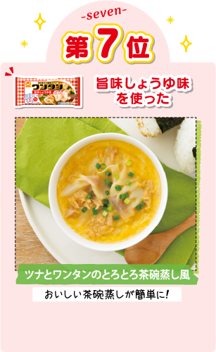 第7位 旨味しょうゆ味を使った ツナとワンタンのとろとろ茶碗蒸し風