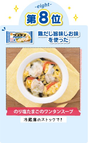第8位 鶏だし旨味しお味を使った のり塩たまごのワンタンスープ